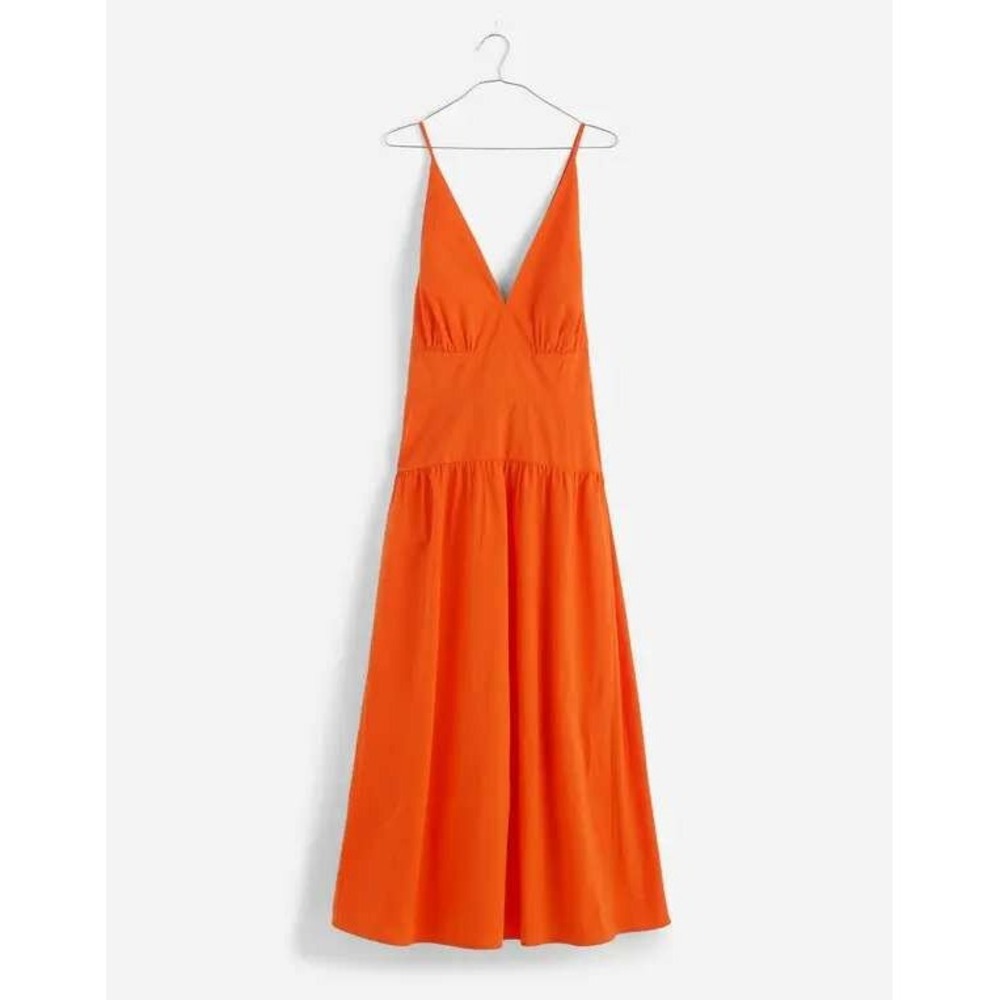 Madewell Halter Midi Dress Smocked Back Tiered Cotton Orange Size 4‎